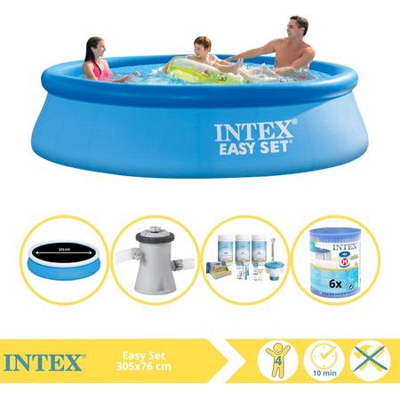 Intex Easy Set Zwembad - Opblaaszwembad - 305x76 cm - Inclusief Solarzeil Pro, Onderhoudspakket, Zwembadpomp en Filter