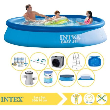 Intex Easy Set Zwembad - Opblaaszwembad - 366x76 cm - Inclusief Afdekzeil, Onderhoudspakket, Filter, Grondzeil, Onderhoudsset, Trap, Voetenbad en Warmtepomp CP