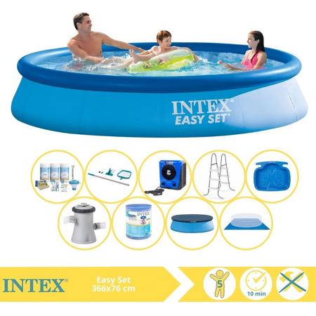 Intex Easy Set Zwembad - Opblaaszwembad - 366x76 cm - Inclusief Afdekzeil, Onderhoudspakket, Filter, Grondzeil, Onderhoudsset, Trap, Voetenbad en Warmtepomp HS