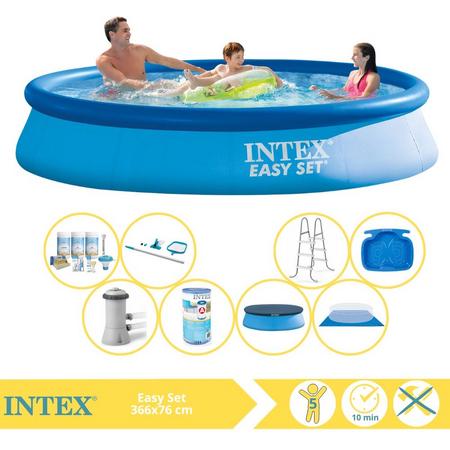 Intex Easy Set Zwembad - Opblaaszwembad - 366x76 cm - Inclusief Afdekzeil, Onderhoudspakket, Filter, Grondzeil, Onderhoudsset, Trap en Voetenbad