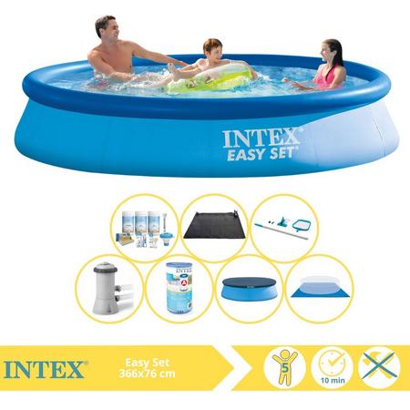 Intex Easy Set Zwembad - Opblaaszwembad - 366x76 cm - Inclusief Afdekzeil, Onderhoudspakket, Filter, Grondzeil, Onderhoudsset en Solar Mat