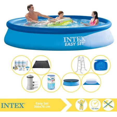 Intex Easy Set Zwembad - Opblaaszwembad - 366x76 cm - Inclusief Afdekzeil, Onderhoudspakket, Filter, Grondzeil, Solar Mat, Trap en Voetenbad
