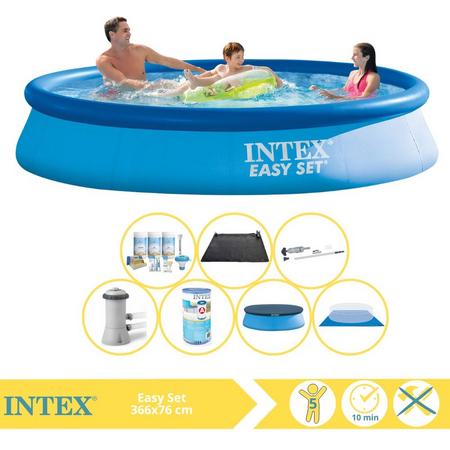 Intex Easy Set Zwembad - Opblaaszwembad - 366x76 cm - Inclusief Afdekzeil, Onderhoudspakket, Filter, Grondzeil, Stofzuiger en Solar Mat