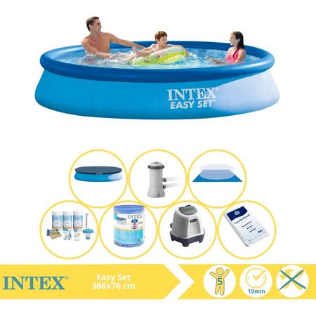 Intex Easy Set Zwembad - Opblaaszwembad - 366x76 cm - Inclusief Afdekzeil, Onderhoudspakket, Filter, Grondzeil, Zoutsysteem en Zout