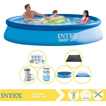 Intex Easy Set Zwembad - Opblaaszwembad - 366x76 cm - Inclusief Afdekzeil, Onderhoudspakket, Filter, Grondzeil en Solar Mat