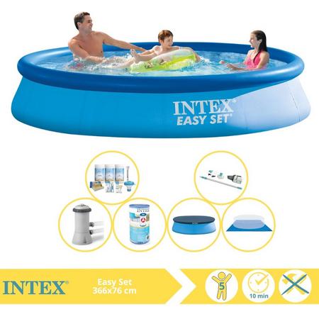 Intex Easy Set Zwembad - Opblaaszwembad - 366x76 cm - Inclusief Afdekzeil, Onderhoudspakket, Filter, Grondzeil en Stofzuiger