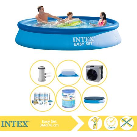 Intex Easy Set Zwembad - Opblaaszwembad - 366x76 cm - Inclusief Afdekzeil, Onderhoudspakket, Filter, Grondzeil en Warmtepomp CP