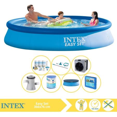 Intex Easy Set Zwembad - Opblaaszwembad - 366x76 cm - Inclusief Afdekzeil, Onderhoudspakket, Filter, Onderhoudsset, Zwembadtegels en Warmtepomp CP