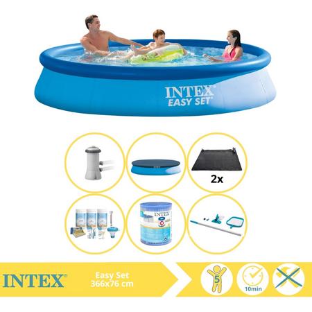 Intex Easy Set Zwembad - Opblaaszwembad - 366x76 cm - Inclusief Afdekzeil, Onderhoudspakket, Filter, Onderhoudsset en Solar Mat