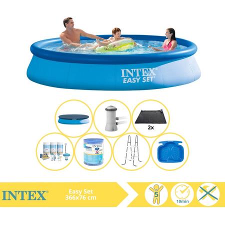 Intex Easy Set Zwembad - Opblaaszwembad - 366x76 cm - Inclusief Afdekzeil, Onderhoudspakket, Filter, Solar Mat, Trap en Voetenbad