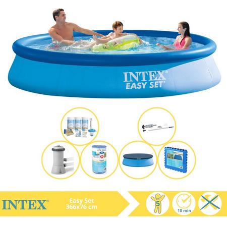 Intex Easy Set Zwembad - Opblaaszwembad - 366x76 cm - Inclusief Afdekzeil, Onderhoudspakket, Filter, Stofzuiger en Zwembadtegels