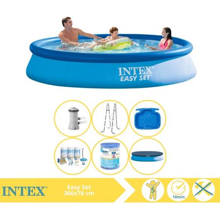 Intex Easy Set Zwembad - Opblaaszwembad - 366x76 cm - Inclusief Afdekzeil, Onderhoudspakket, Filter, Trap en Voetenbad