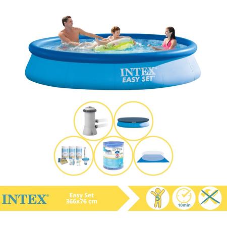 Intex Easy Set Zwembad - Opblaaszwembad - 366x76 cm - Inclusief Afdekzeil, Onderhoudspakket, Filter en Grondzeil