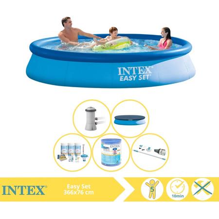 Intex Easy Set Zwembad - Opblaaszwembad - 366x76 cm - Inclusief Afdekzeil, Onderhoudspakket, Filter en Stofzuiger