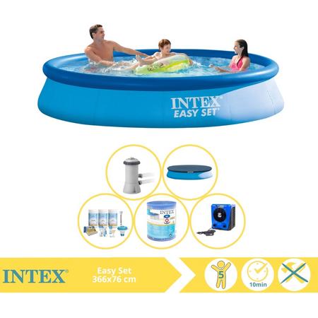 Intex Easy Set Zwembad - Opblaaszwembad - 366x76 cm - Inclusief Afdekzeil, Onderhoudspakket, Filter en Warmtepomp HS