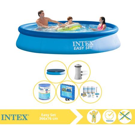 Intex Easy Set Zwembad - Opblaaszwembad - 366x76 cm - Inclusief Afdekzeil, Onderhoudspakket, Filter en Zwembadtegels