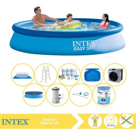 Intex Easy Set Zwembad - Opblaaszwembad - 366x76 cm - Inclusief Afdekzeil, Onderhoudspakket, Zwembadpomp, Filter, Grondzeil, Onderhoudsset, Trap, Voetenbad en Warmtepomp CP
