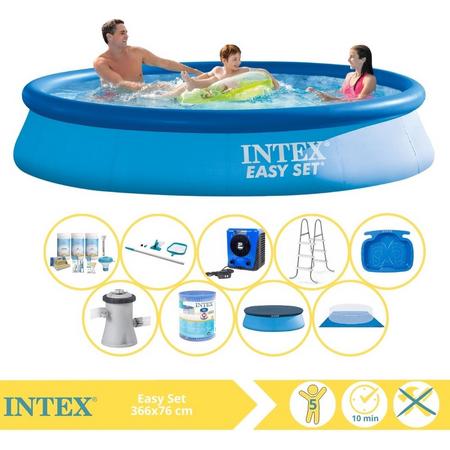 Intex Easy Set Zwembad - Opblaaszwembad - 366x76 cm - Inclusief Afdekzeil, Onderhoudspakket, Zwembadpomp, Filter, Grondzeil, Onderhoudsset, Trap, Voetenbad en Warmtepomp HS