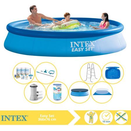 Intex Easy Set Zwembad - Opblaaszwembad - 366x76 cm - Inclusief Afdekzeil, Onderhoudspakket, Zwembadpomp, Filter, Grondzeil, Onderhoudsset, Trap en Voetenbad