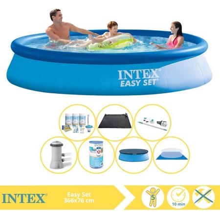 Intex Easy Set Zwembad - Opblaaszwembad - 366x76 cm - Inclusief Afdekzeil, Onderhoudspakket, Zwembadpomp, Filter, Grondzeil, Stofzuiger en Solar Mat