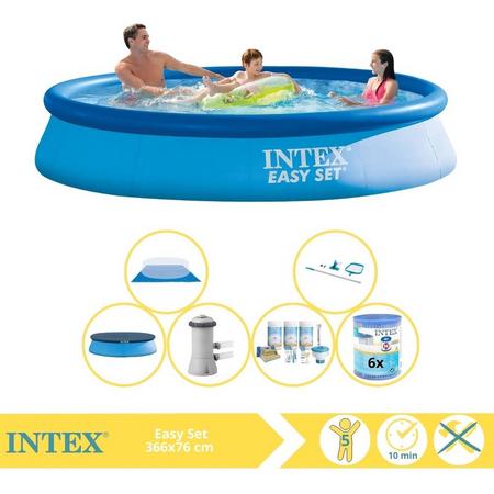 Intex Easy Set Zwembad - Opblaaszwembad - 366x76 cm - Inclusief Afdekzeil, Onderhoudspakket, Zwembadpomp, Filter, Grondzeil en Onderhoudsset