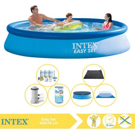 Intex Easy Set Zwembad - Opblaaszwembad - 366x76 cm - Inclusief Afdekzeil, Onderhoudspakket, Zwembadpomp, Filter, Grondzeil en Solar Mat