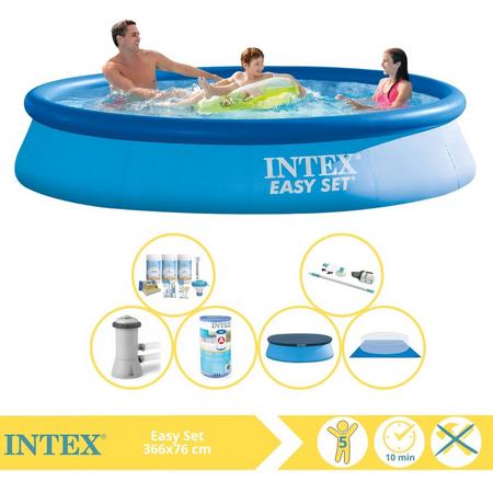 Intex Easy Set Zwembad - Opblaaszwembad - 366x76 cm - Inclusief Afdekzeil, Onderhoudspakket, Zwembadpomp, Filter, Grondzeil en Stofzuiger