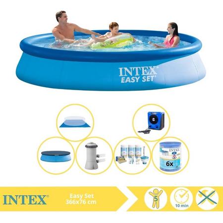 Intex Easy Set Zwembad - Opblaaszwembad - 366x76 cm - Inclusief Afdekzeil, Onderhoudspakket, Zwembadpomp, Filter, Grondzeil en Warmtepomp HS
