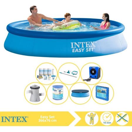 Intex Easy Set Zwembad - Opblaaszwembad - 366x76 cm - Inclusief Afdekzeil, Onderhoudspakket, Zwembadpomp, Filter, Onderhoudsset, Zwembadtegels en Warmtepomp HS