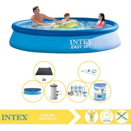 Intex Easy Set Zwembad - Opblaaszwembad - 366x76 cm - Inclusief Afdekzeil, Onderhoudspakket, Zwembadpomp, Filter, Onderhoudsset en Solar Mat