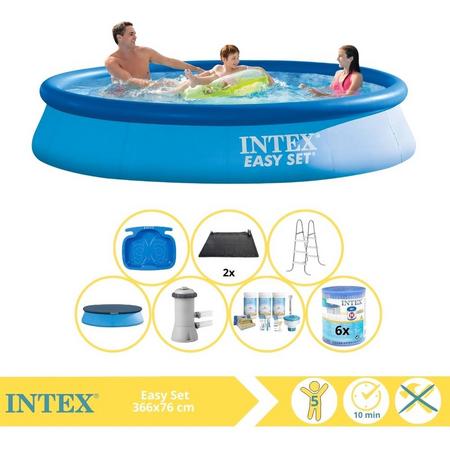Intex Easy Set Zwembad - Opblaaszwembad - 366x76 cm - Inclusief Afdekzeil, Onderhoudspakket, Zwembadpomp, Filter, Solar Mat, Trap en Voetenbad