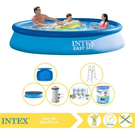 Intex Easy Set Zwembad - Opblaaszwembad - 366x76 cm - Inclusief Afdekzeil, Onderhoudspakket, Zwembadpomp, Filter, Trap en Voetenbad