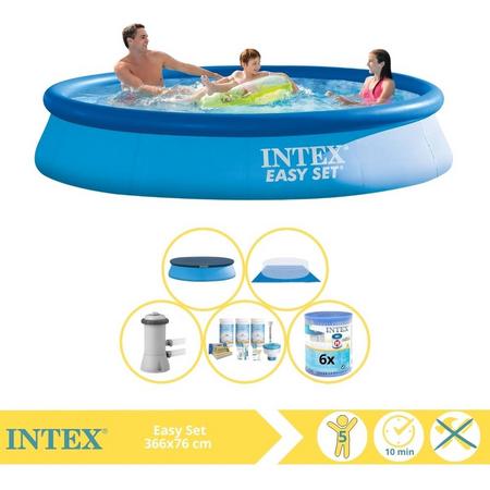 Intex Easy Set Zwembad - Opblaaszwembad - 366x76 cm - Inclusief Afdekzeil, Onderhoudspakket, Zwembadpomp, Filter en Grondzeil