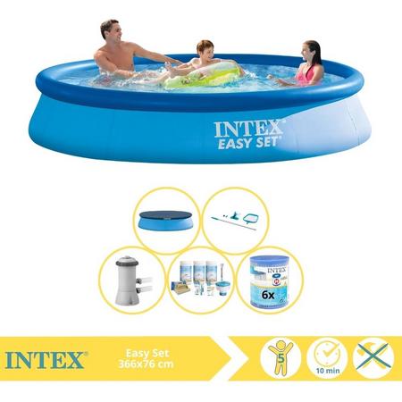 Intex Easy Set Zwembad - Opblaaszwembad - 366x76 cm - Inclusief Afdekzeil, Onderhoudspakket, Zwembadpomp, Filter en Onderhoudsset