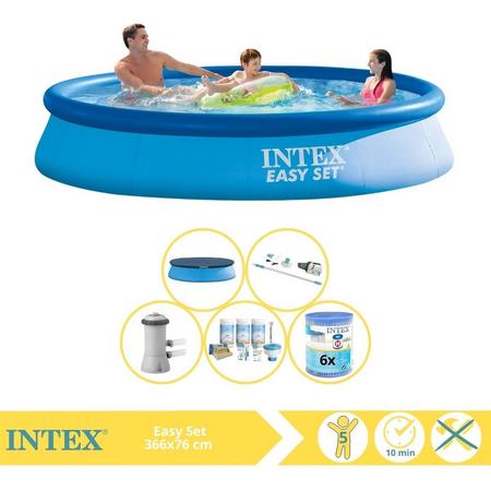 Intex Easy Set Zwembad - Opblaaszwembad - 366x76 cm - Inclusief Afdekzeil, Onderhoudspakket, Zwembadpomp, Filter en Stofzuiger