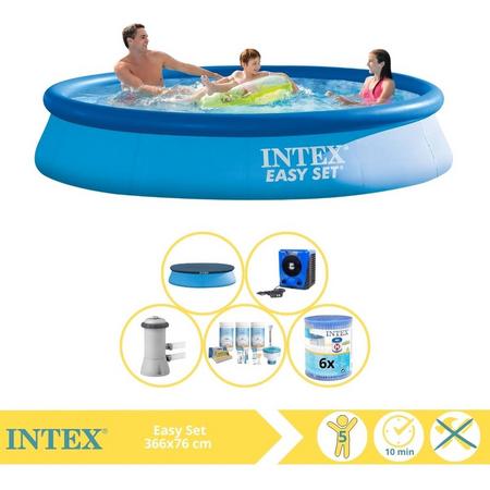 Intex Easy Set Zwembad - Opblaaszwembad - 366x76 cm - Inclusief Afdekzeil, Onderhoudspakket, Zwembadpomp, Filter en Warmtepomp HS