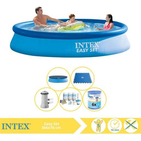 Intex Easy Set Zwembad - Opblaaszwembad - 366x76 cm - Inclusief Afdekzeil, Onderhoudspakket, Zwembadpomp, Filter en Zwembadtegels
