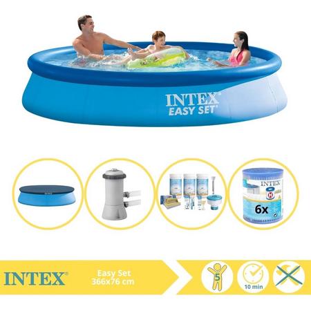 Intex Easy Set Zwembad - Opblaaszwembad - 366x76 cm - Inclusief Afdekzeil, Onderhoudspakket, Zwembadpomp en Filter