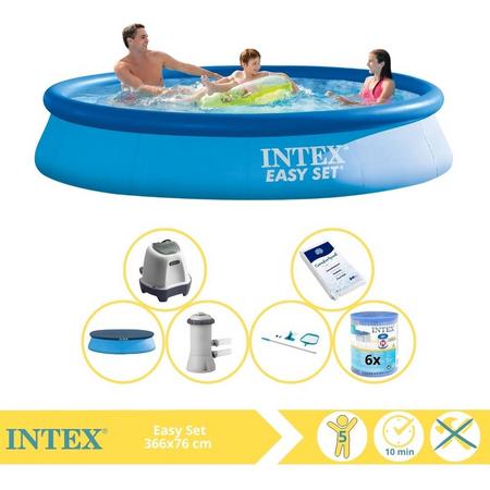 Intex Easy Set Zwembad - Opblaaszwembad - 366x76 cm - Inclusief Afdekzeil, Zwembadpomp, Filter, Onderhoudsset, Zoutsysteem en Zout