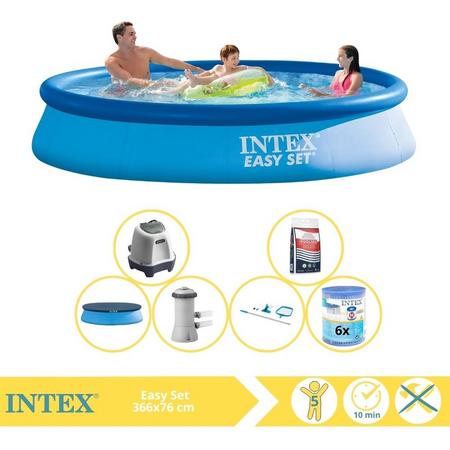 Intex Easy Set Zwembad - Opblaaszwembad - 366x76 cm - Inclusief Afdekzeil, Zwembadpomp, Filter, Onderhoudsset, Zoutsysteem en Zout