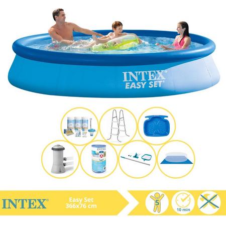Intex Easy Set Zwembad - Opblaaszwembad - 366x76 cm - Inclusief Onderhoudspakket, Filter, Grondzeil, Onderhoudsset, Trap en Voetenbad
