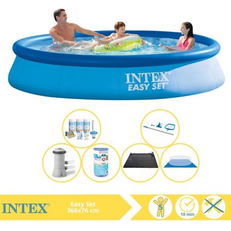 Intex Easy Set Zwembad - Opblaaszwembad - 366x76 cm - Inclusief Onderhoudspakket, Filter, Grondzeil, Onderhoudsset en Solar Mat