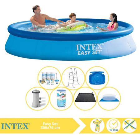 Intex Easy Set Zwembad - Opblaaszwembad - 366x76 cm - Inclusief Onderhoudspakket, Filter, Grondzeil, Solar Mat, Trap en Voetenbad