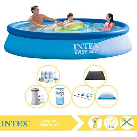 Intex Easy Set Zwembad - Opblaaszwembad - 366x76 cm - Inclusief Onderhoudspakket, Zwembadpomp, Filter, Grondzeil, Onderhoudsset en Solar Mat