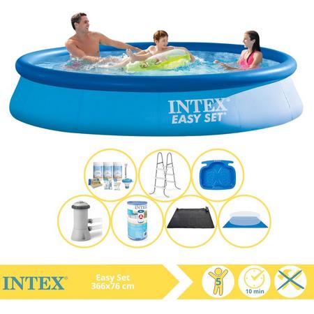 Intex Easy Set Zwembad - Opblaaszwembad - 366x76 cm - Inclusief Onderhoudspakket, Zwembadpomp, Filter, Grondzeil, Solar Mat, Trap en Voetenbad