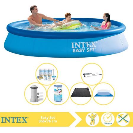 Intex Easy Set Zwembad - Opblaaszwembad - 366x76 cm - Inclusief Onderhoudspakket, Zwembadpomp, Filter, Grondzeil, Stofzuiger en Solar Mat