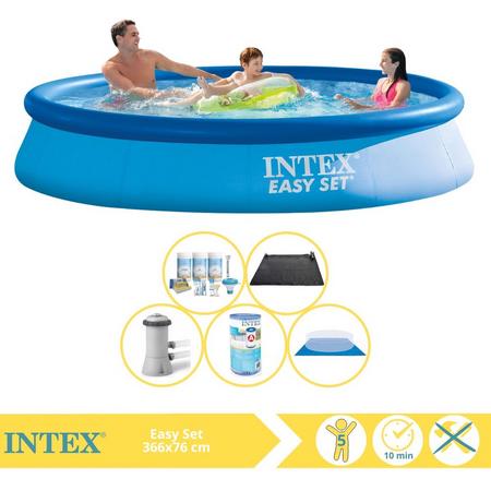 Intex Easy Set Zwembad - Opblaaszwembad - 366x76 cm - Inclusief Onderhoudspakket, Zwembadpomp, Filter, Grondzeil en Solar Mat