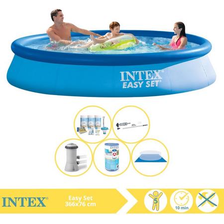 Intex Easy Set Zwembad - Opblaaszwembad - 366x76 cm - Inclusief Onderhoudspakket, Zwembadpomp, Filter, Grondzeil en Stofzuiger