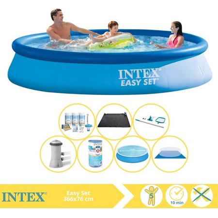 Intex Easy Set Zwembad - Opblaaszwembad - 366x76 cm - Inclusief Solarzeil, Onderhoudspakket, Filter, Grondzeil, Onderhoudsset en Solar Mat