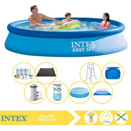 Intex Easy Set Zwembad - Opblaaszwembad - 366x76 cm - Inclusief Solarzeil, Onderhoudspakket, Filter, Grondzeil, Solar Mat, Trap en Voetenbad